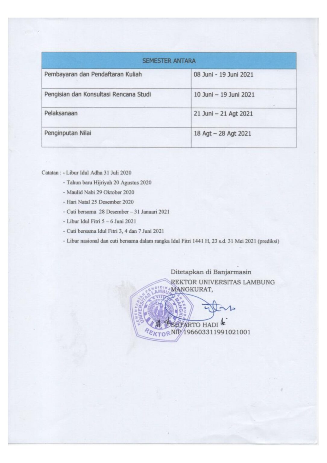 Kalender Akademik 20202021 Universitas Lambung Mangkurat Pendidikan Kimia 8657